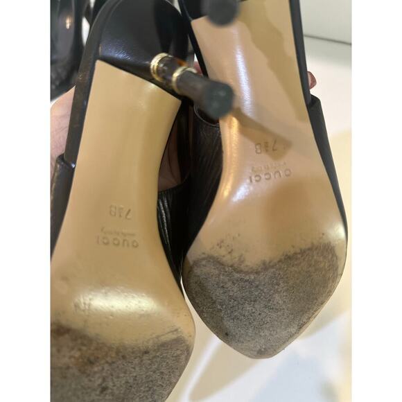 Vintage Gucci Black Guccissima Leather Pointed Toe Slingback Bamboo Heel SZ 7.5 - Picture 5 of 14